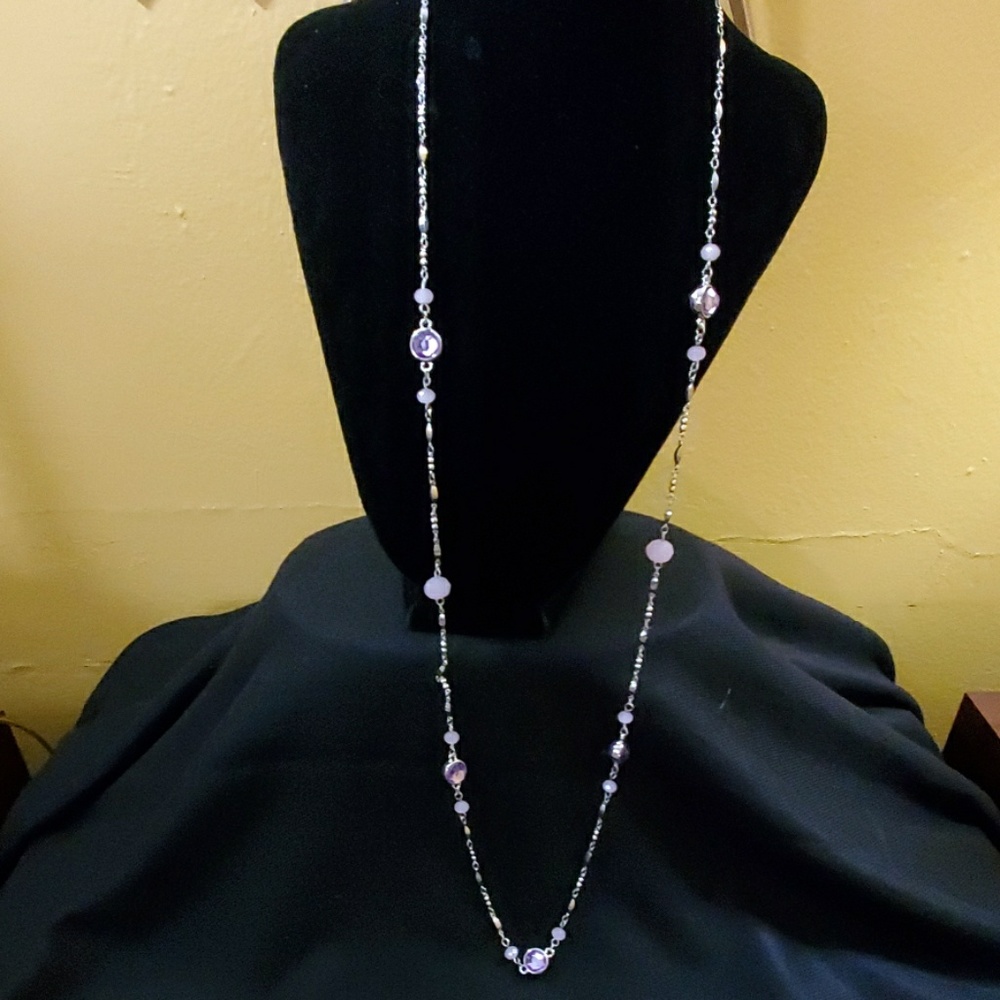 NEW Kenilworth Silvertone Purple Stone Necklace 17